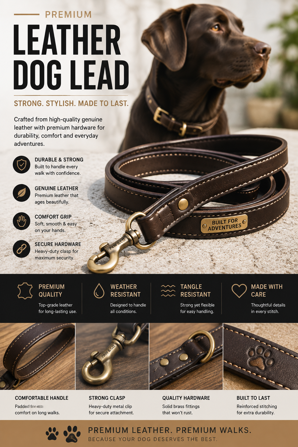 Premium Leather Dog Lead